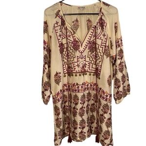 Mira Boho Cream purple and Burgundy brass embellishments Tunic Top Resortwear